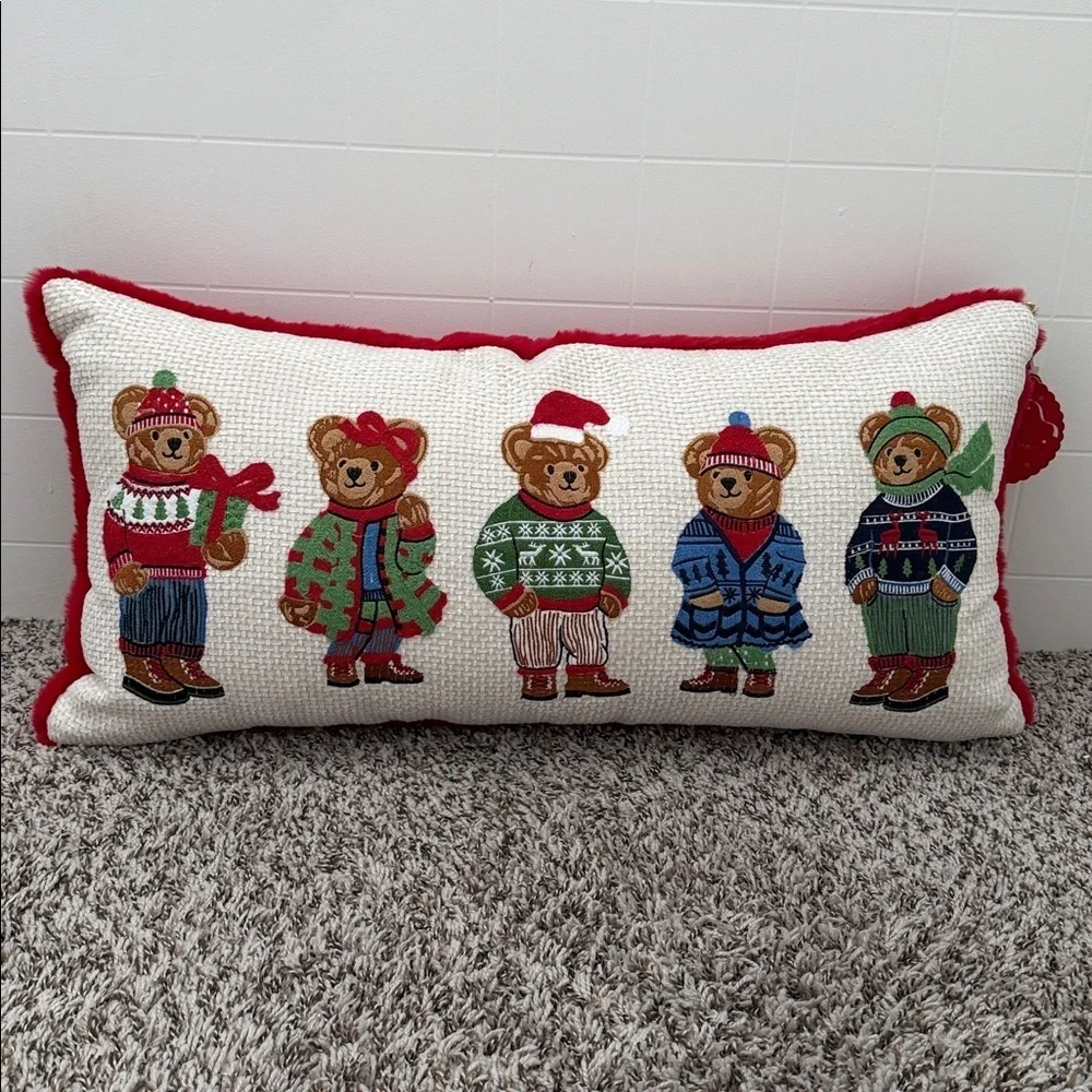 TIKTOK VIRAL Polo Bear Christmas Holiday Pillow Embroidered Teddy Bear